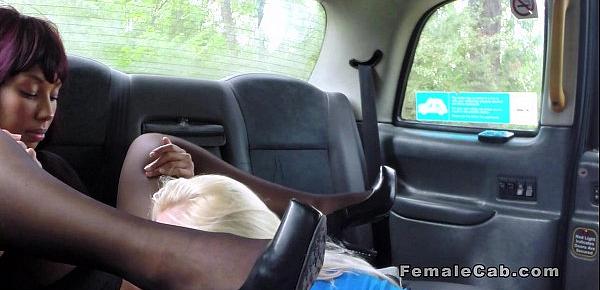  Glamorous ebony licks lesbian fake taxi driver